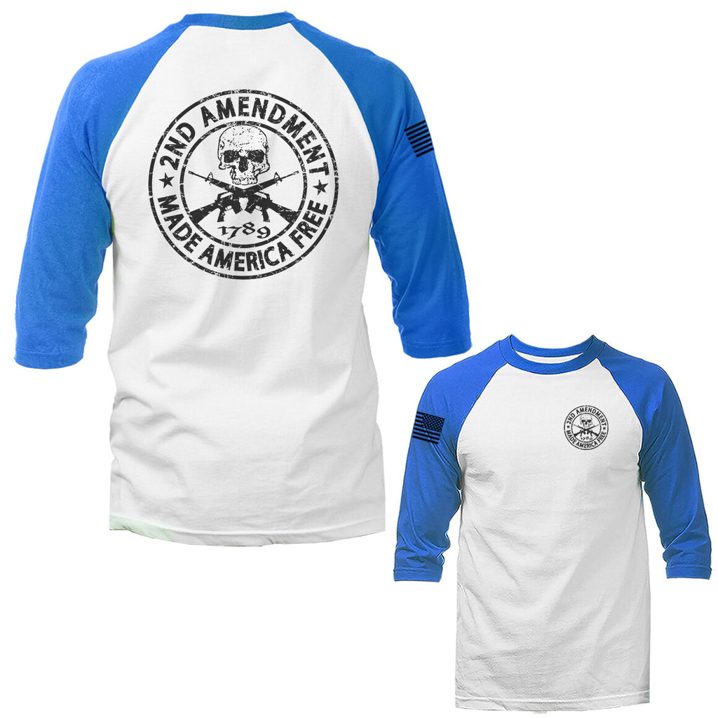 2nd Amendment Made America Free Constitution Gun US Flag 3/4 Sleeve Raglan