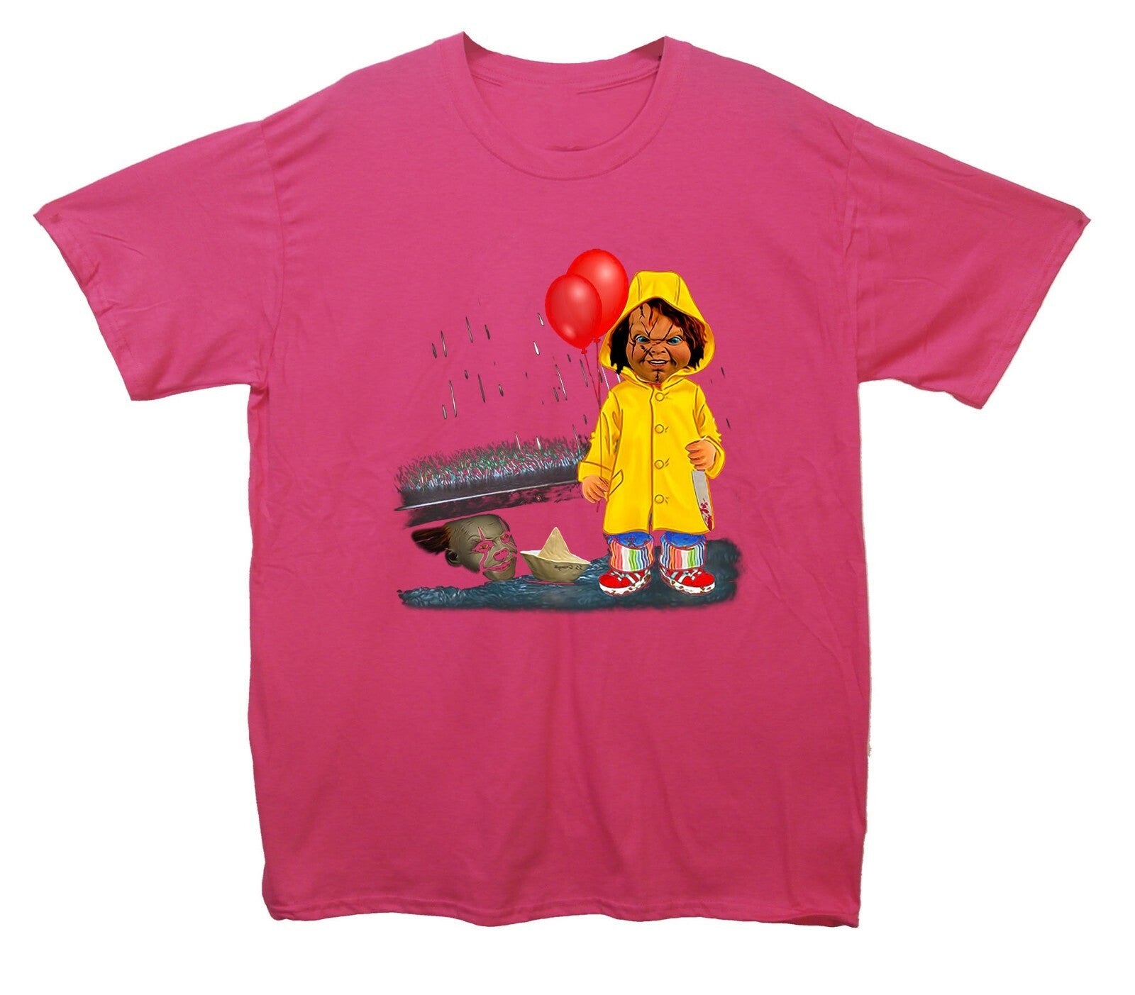 IT Mask & Chuckie Horror Halloween Printed T-Shirt (IT & Chuckie Inspired)