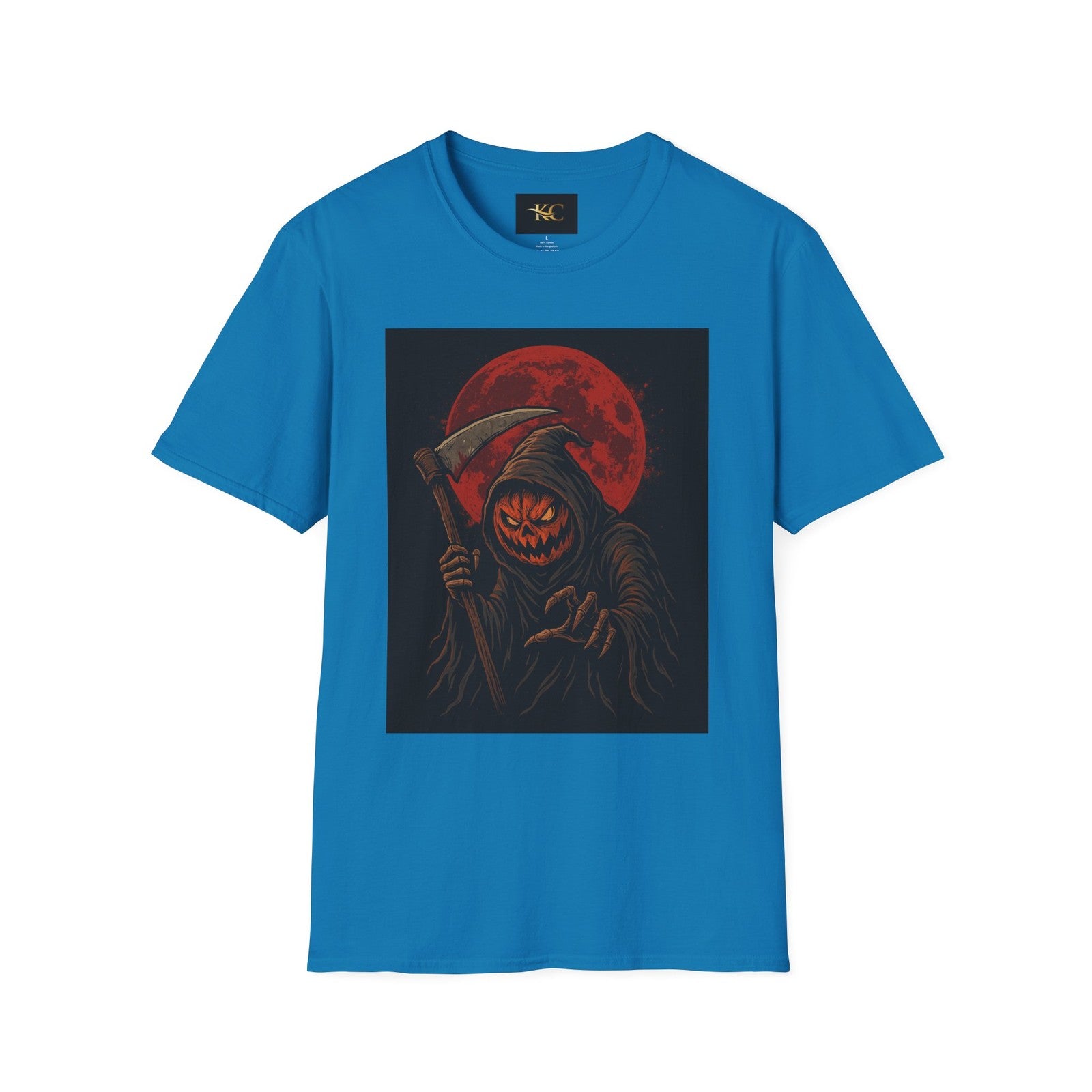 Halloween Pumpkin Grim Reaper T-Shirt Scary Horror Jack-O’-Lantern Graphic Tee