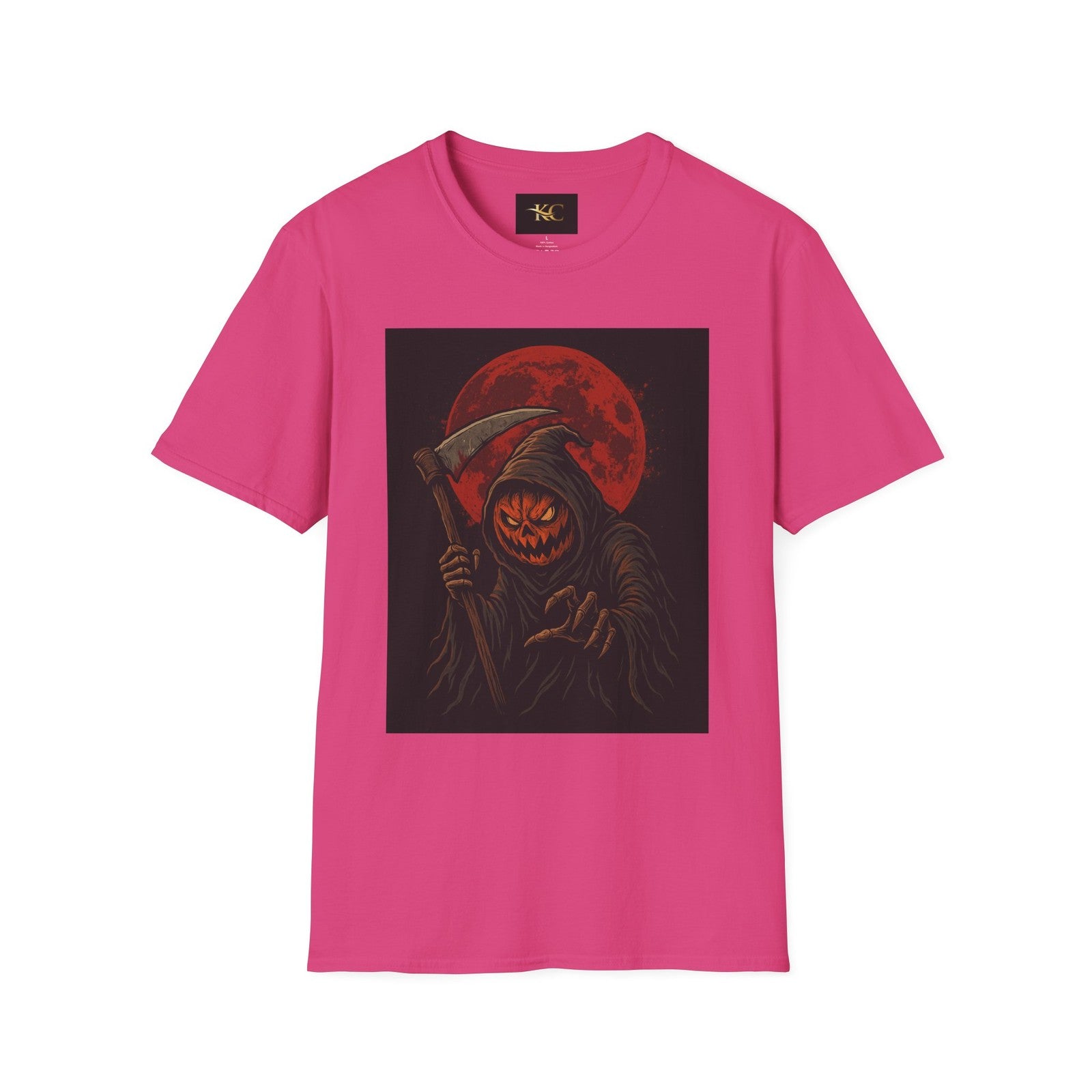 Halloween Pumpkin Grim Reaper T-Shirt Scary Horror Jack-O’-Lantern Graphic Tee