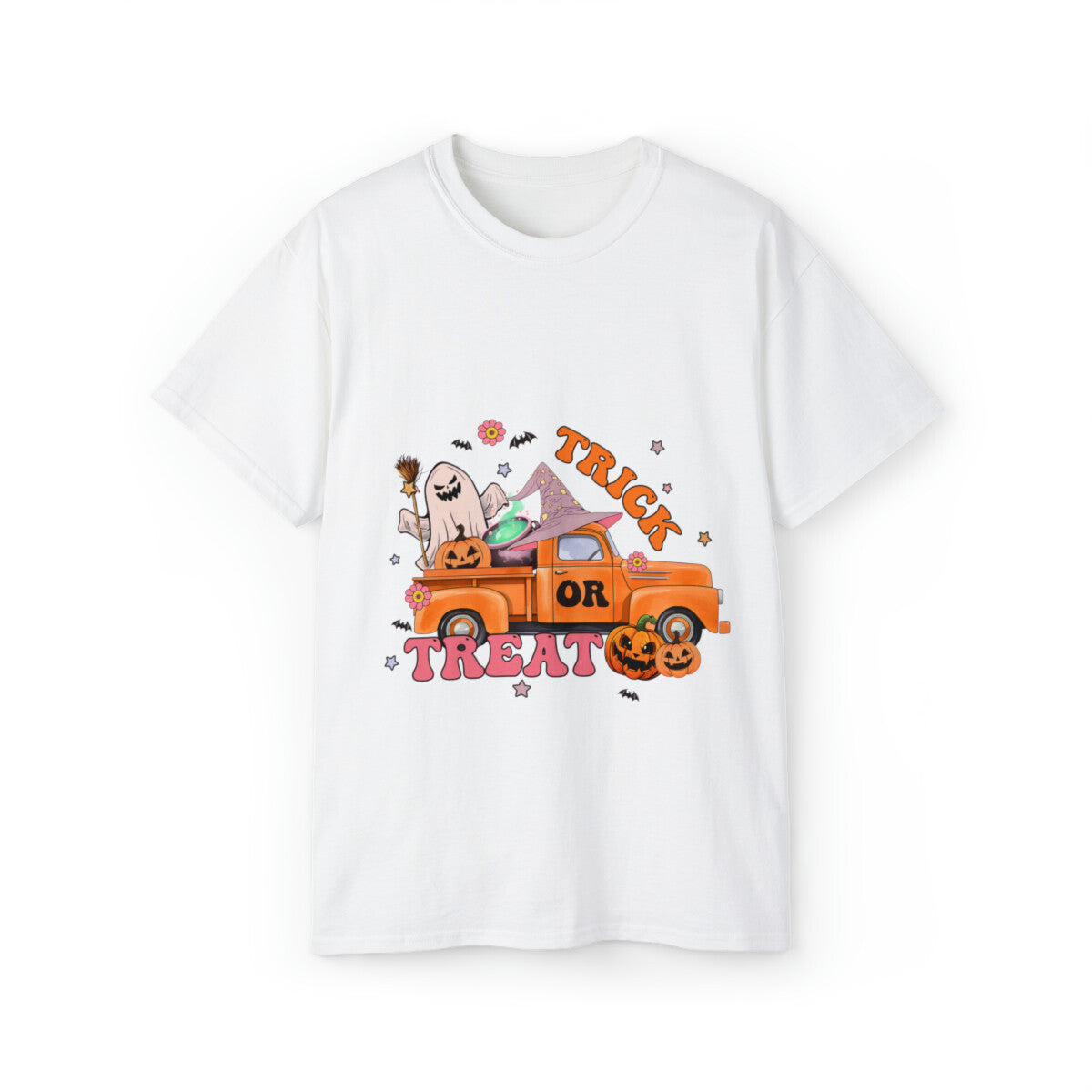 halloween retro  trick or treat truck t shirt men and women Unisex  Cotton Tee
