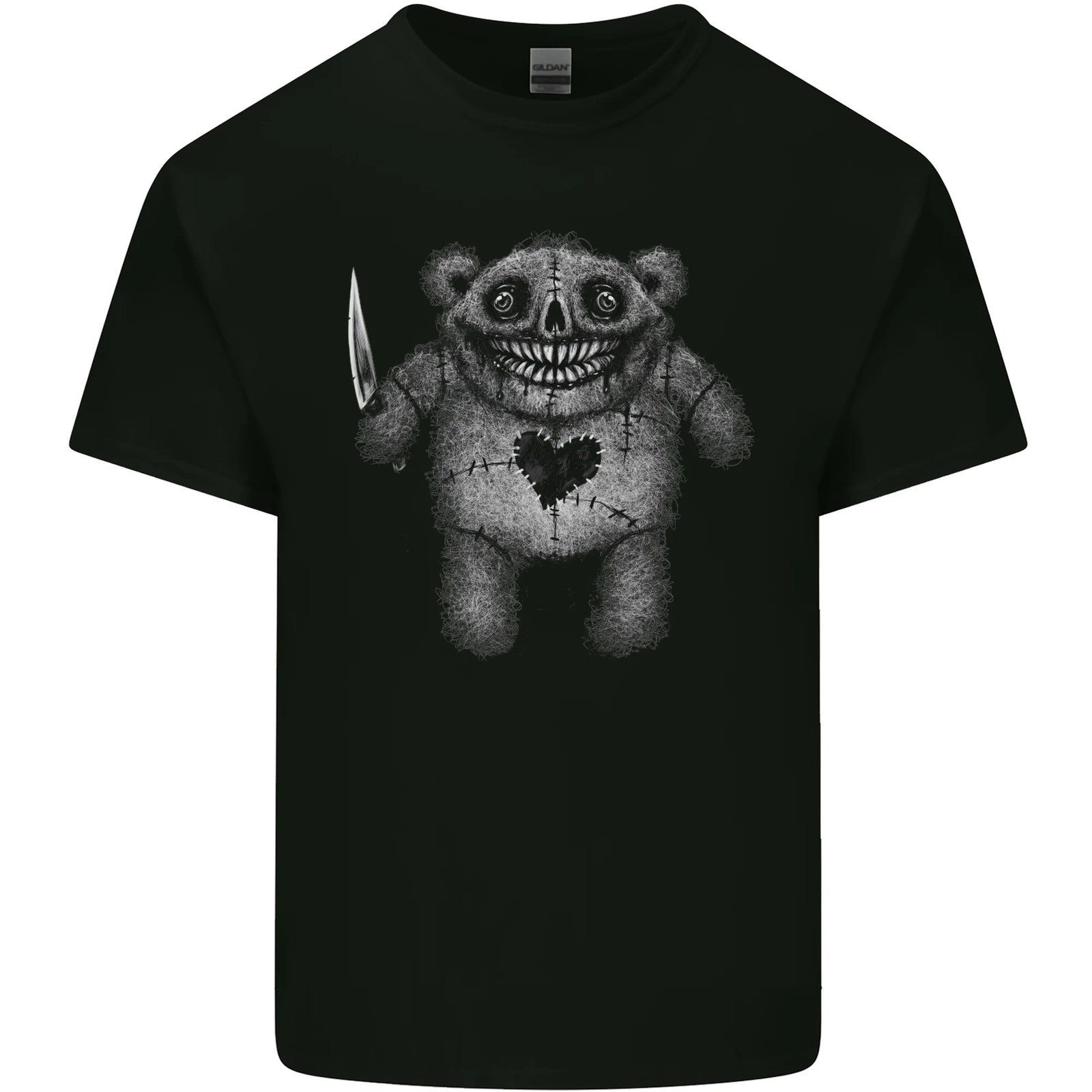 Zombie Teddy Bear With a Knife Halloween Horror Mens Cotton T-Shirt Tee Top