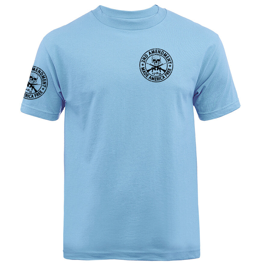 2nd Amendment Made America Free Gun Skull Constitution US Flag Crest T-shirt