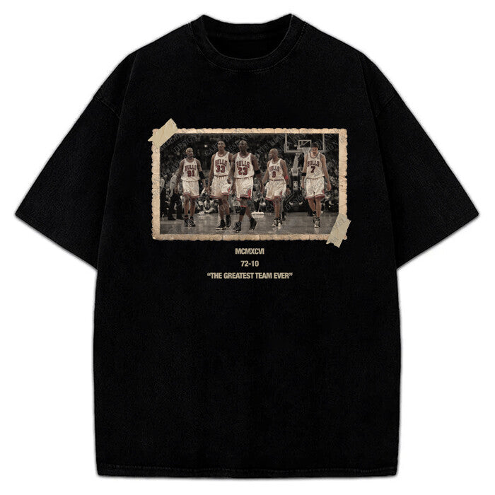 1996 Chicago Bulls Jordan Vintage Photo T-Shirt The Greatest Team Ever 72-10
