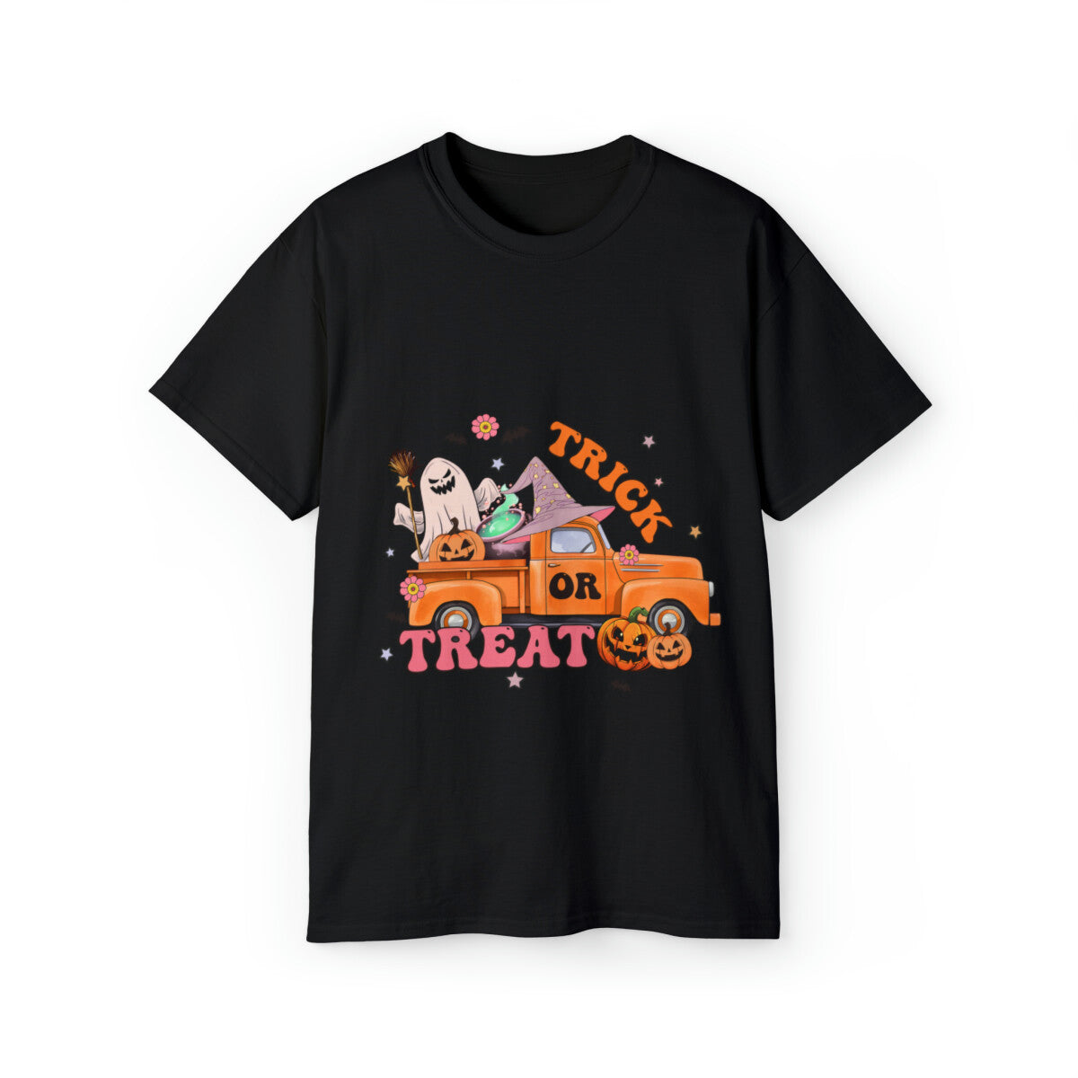 halloween retro  trick or treat truck t shirt men and women Unisex  Cotton Tee