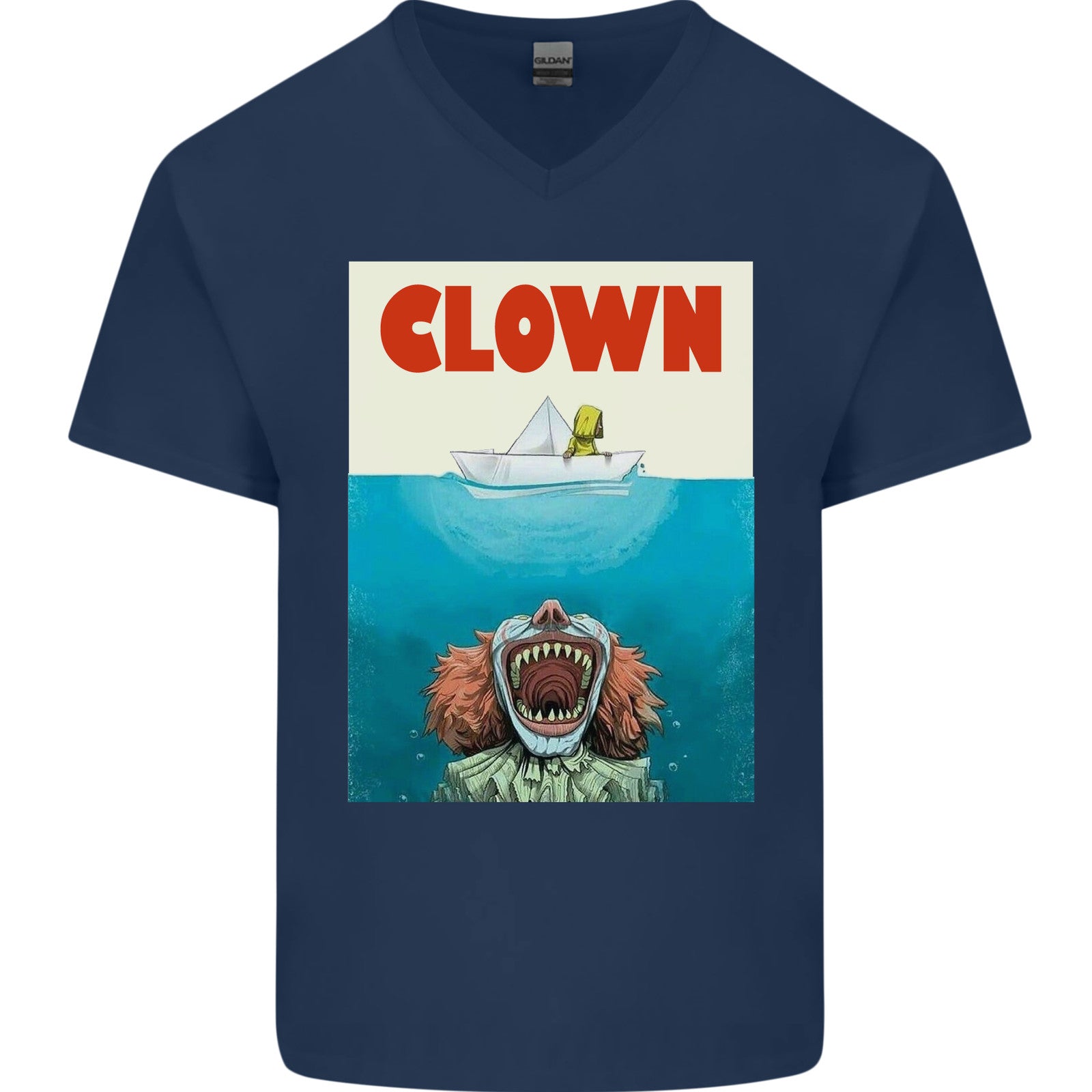 Jaws Funny Parody Clown Halloween Horror Mens V-Neck Cotton T-Shirt