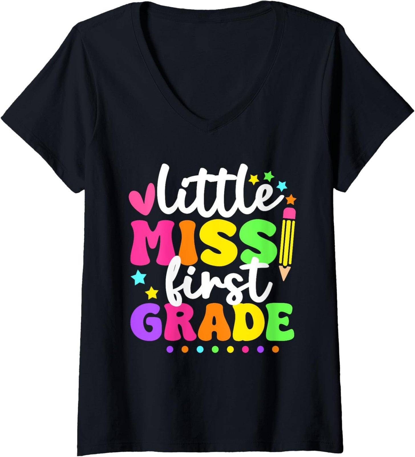Little Miss 1st Grade Pencil Back To School Funny Ladies' V-Neck Tshirt
