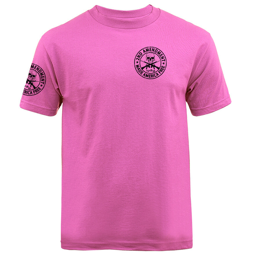 2nd Amendment Made America Free Gun Skull Constitution US Flag Crest T-shirt