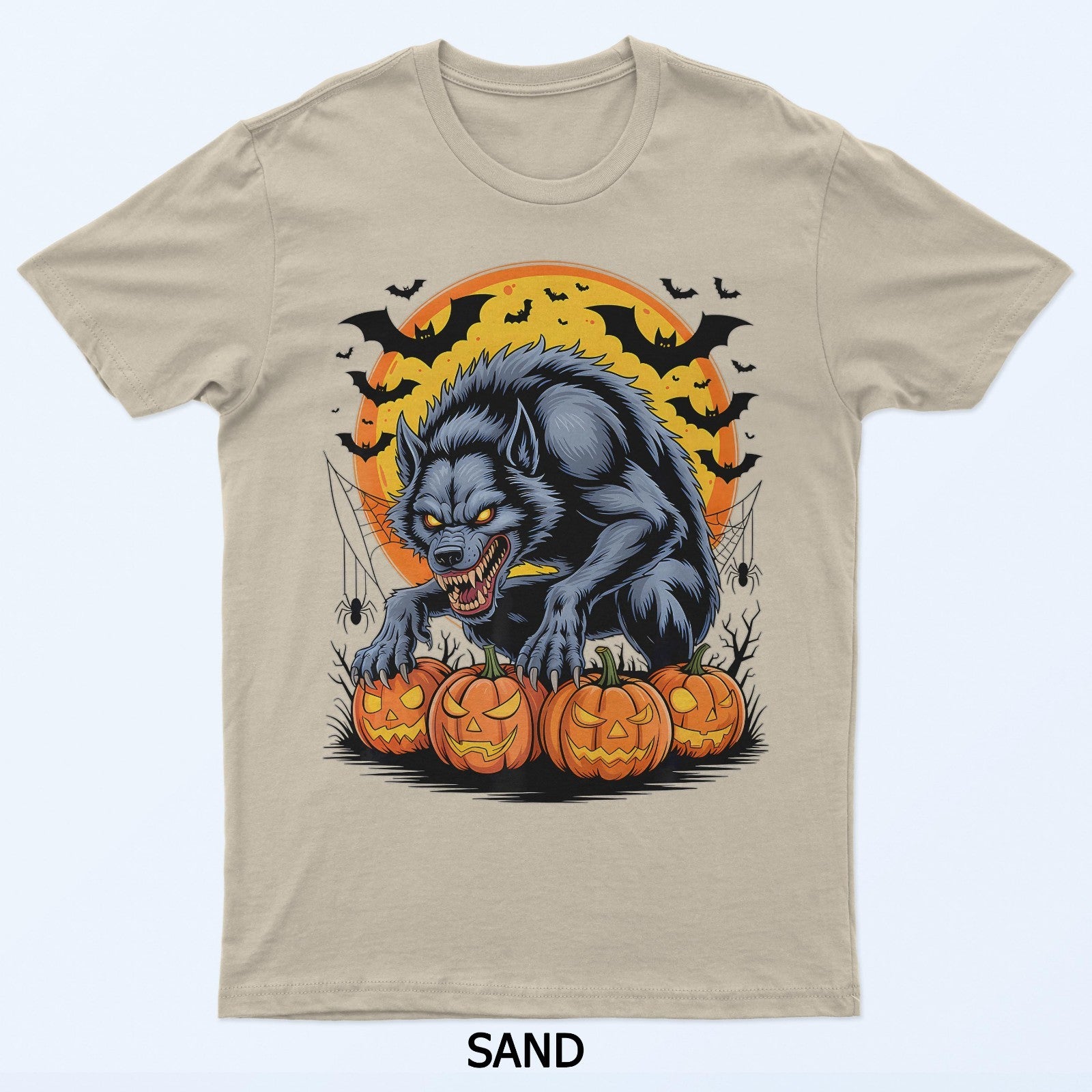Scary Werewolf Halloween Moon Pumpkin Spooky Bats Horror T-Shirt