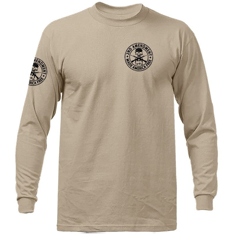 2nd Amendment Made America Free Constitution Gun US Flag Patriotic Long Sleeve