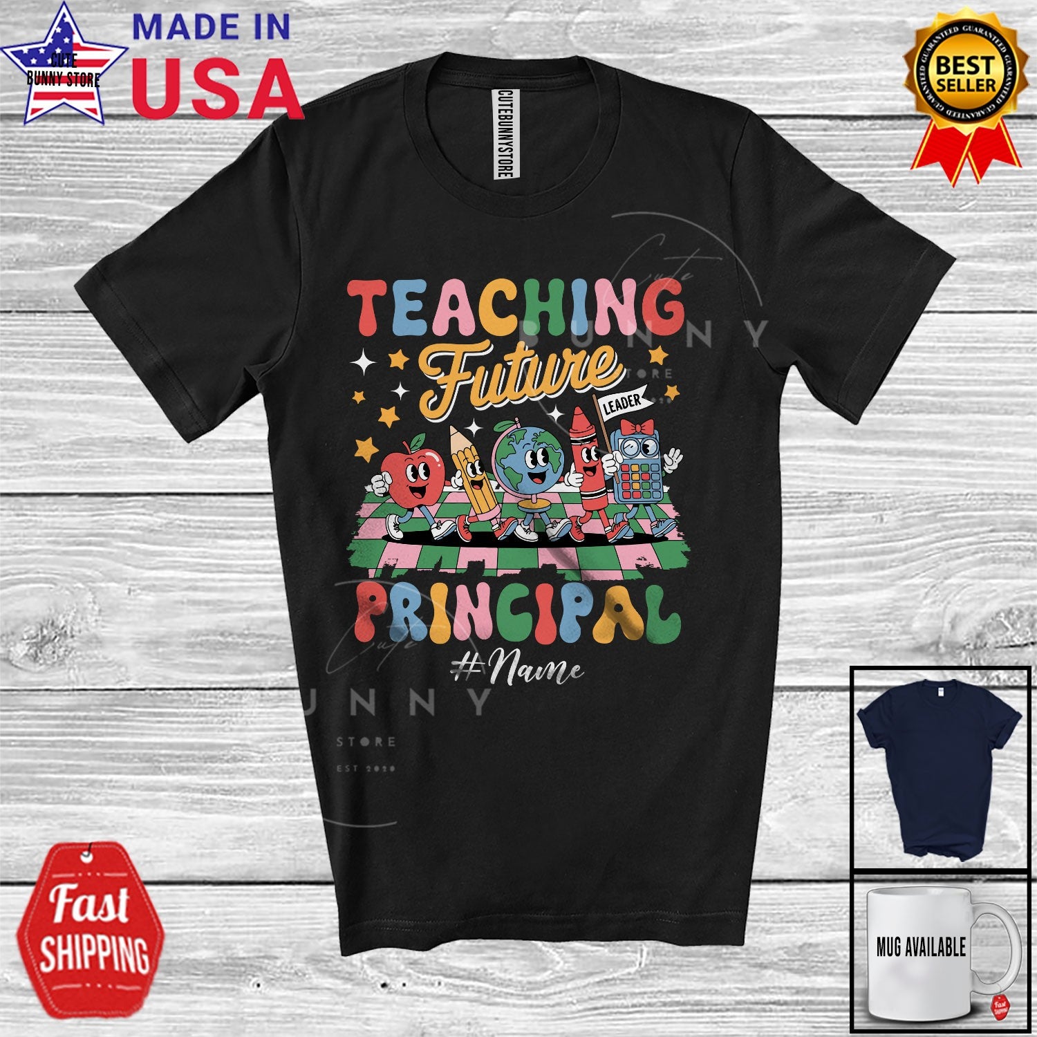 Custom Name Teaching Future Principal; Back To School Groovy Retro Teacher Shirt