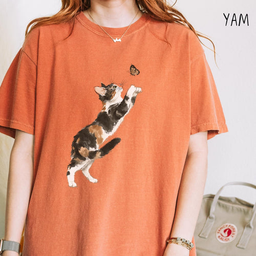 "Cute Calico Cat Shirt, Butterfly Pet Lover Tee, Gift for Cat Mama"