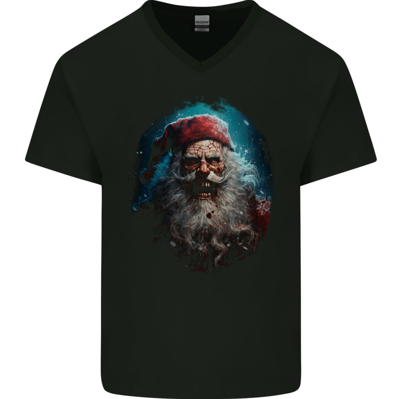 Horror Zombie Santa Claus Christmas Halloween Mens V-Neck Cotton T-Shirt
