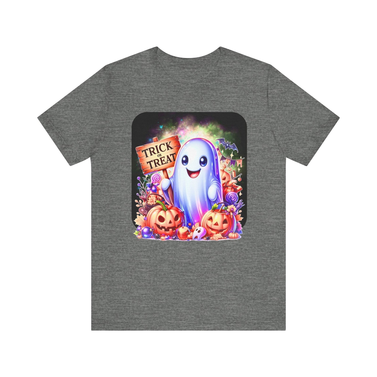 Ghost With All The Candy: Trick or Treat Unisex Bella + Canvas Spooky T-Shirt