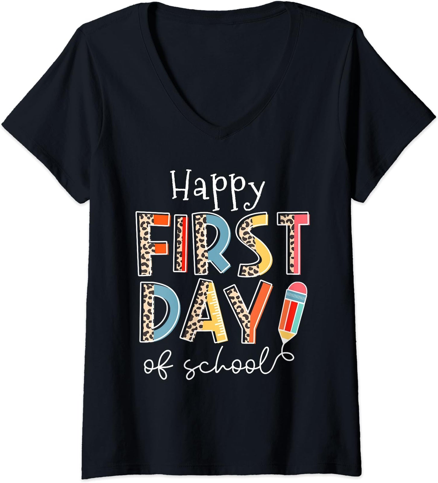 Happy First Day Of School Leopard Back To School Ladies' V-Neck Tshirt