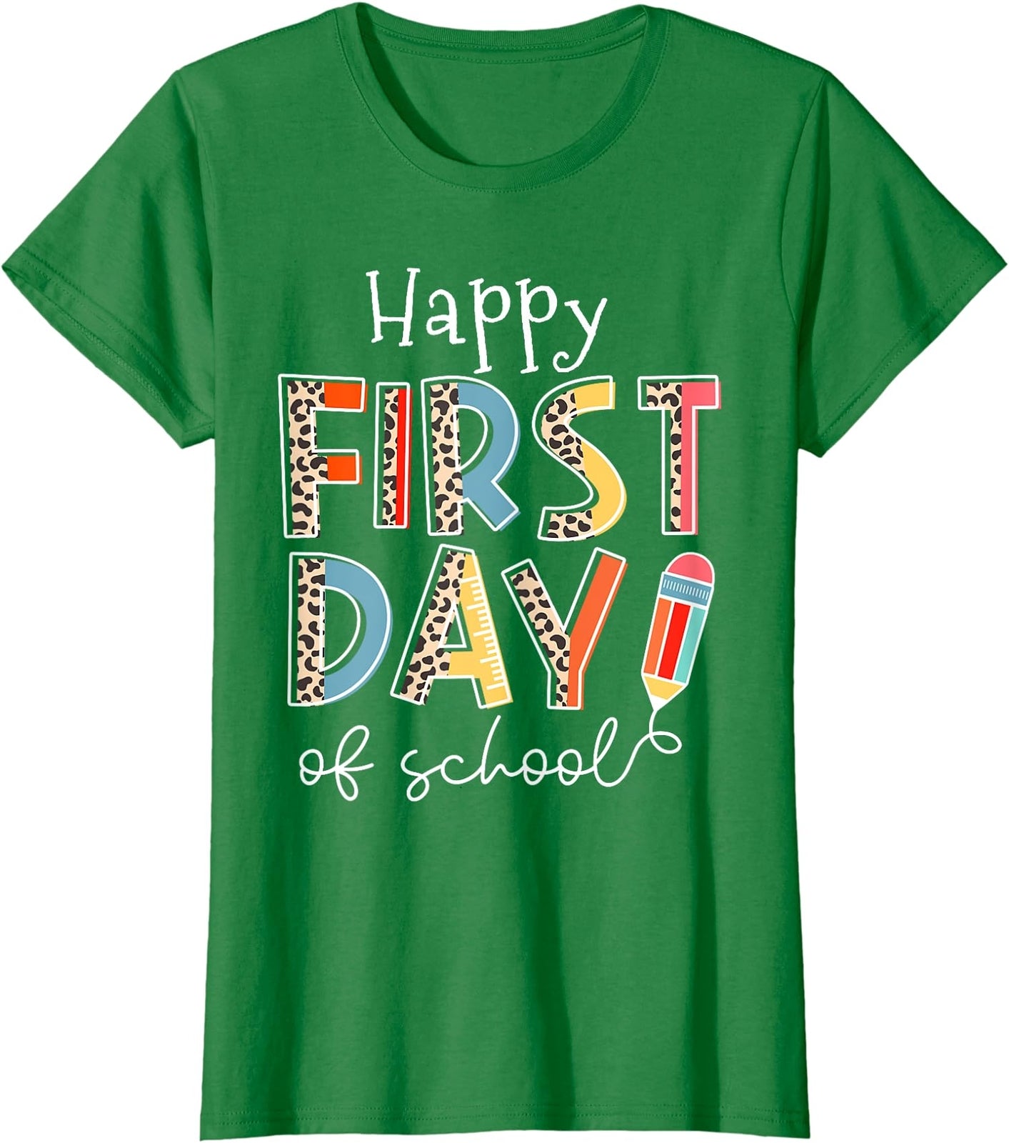 Happy First Day Of School Leopard Back To School Ladies' Crewneck T-Shirt