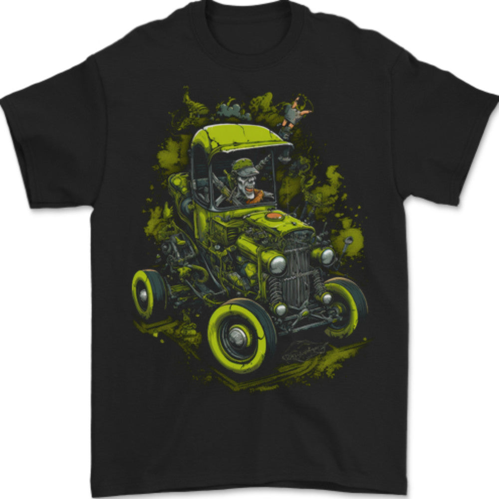 Zombie Hot Rod Halloween Horror Mens T-Shirt 100% Cotton