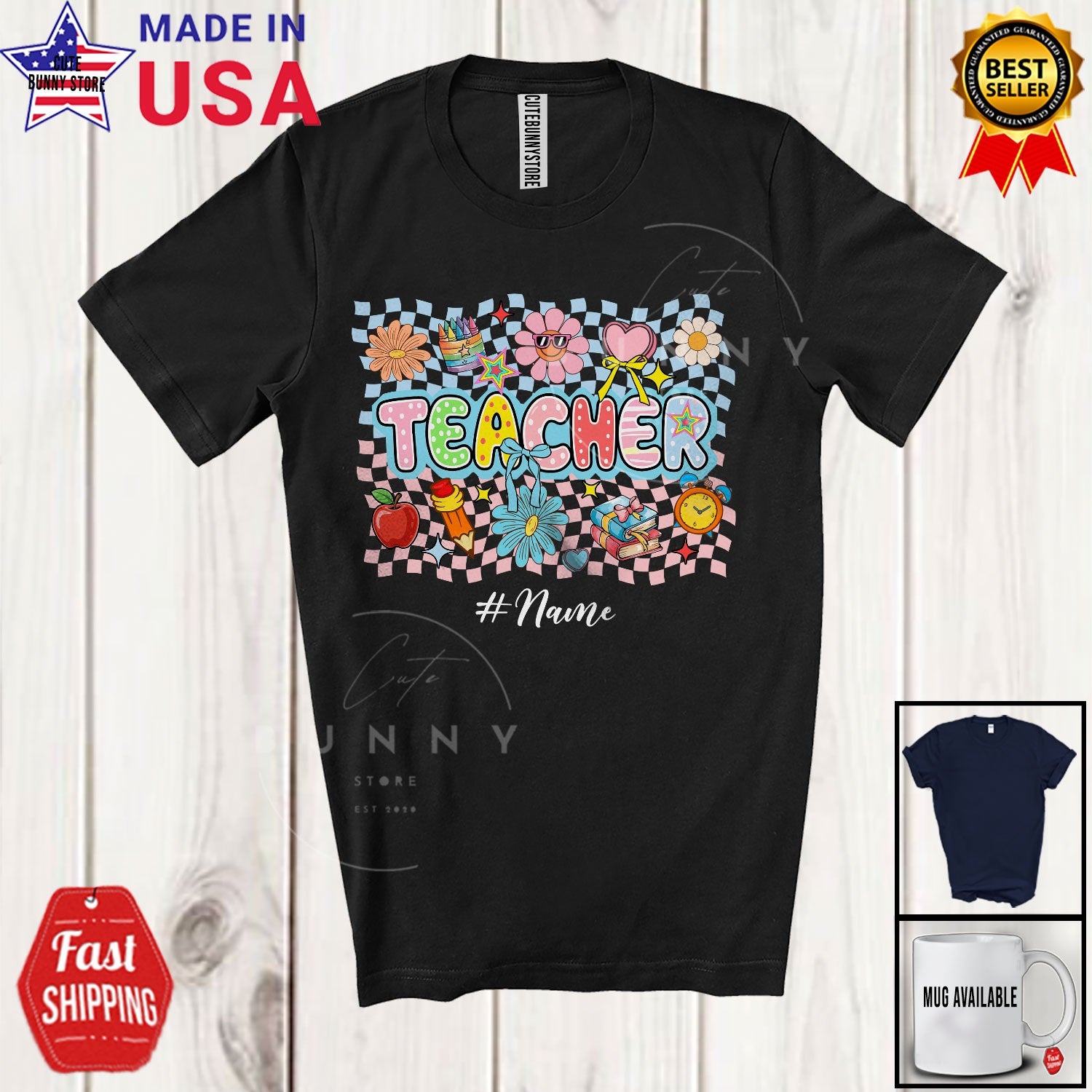 Custom Name Teacher; Back To School Flowers Coquette Teacher Teaching T-Shirt