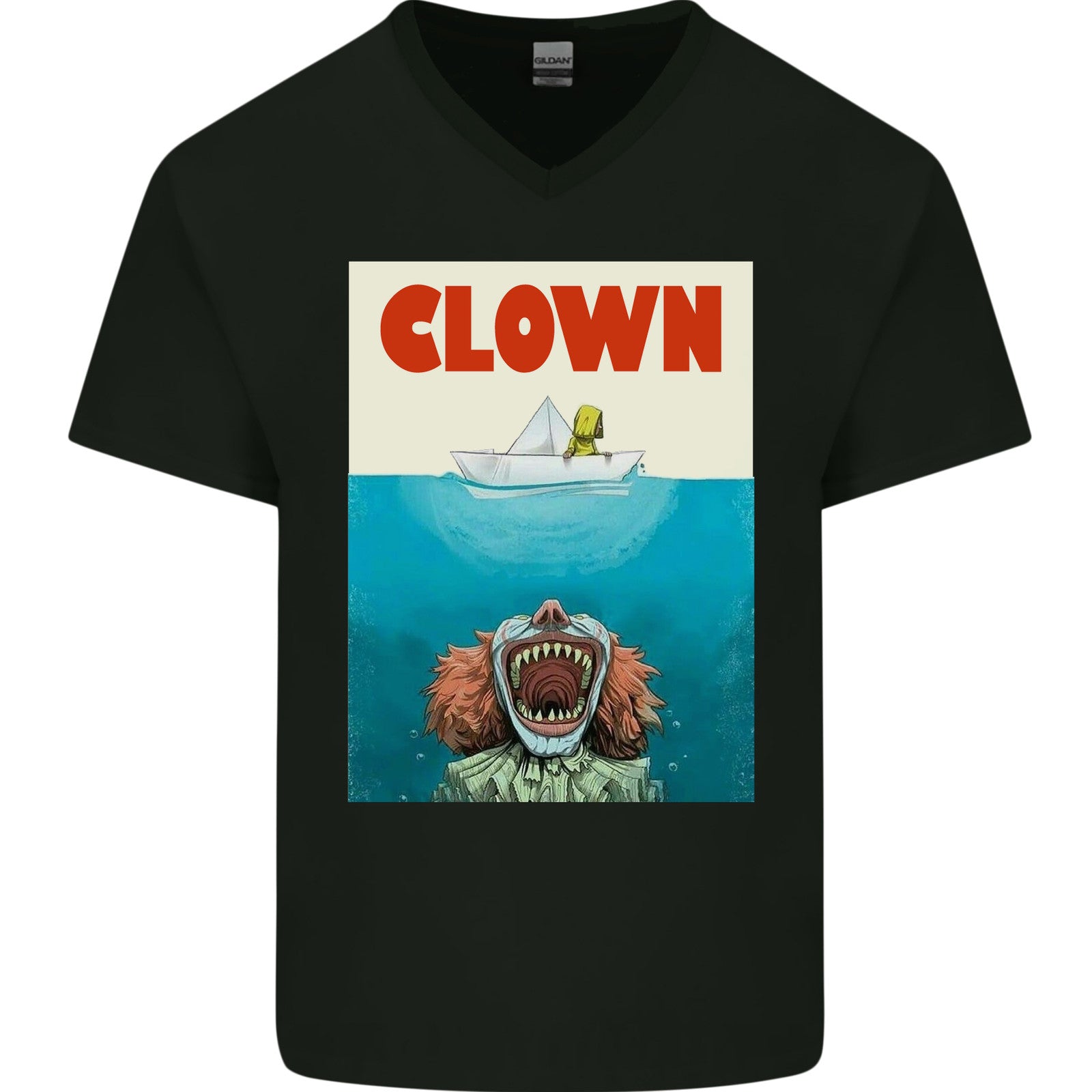 Jaws Funny Parody Clown Halloween Horror Mens V-Neck Cotton T-Shirt