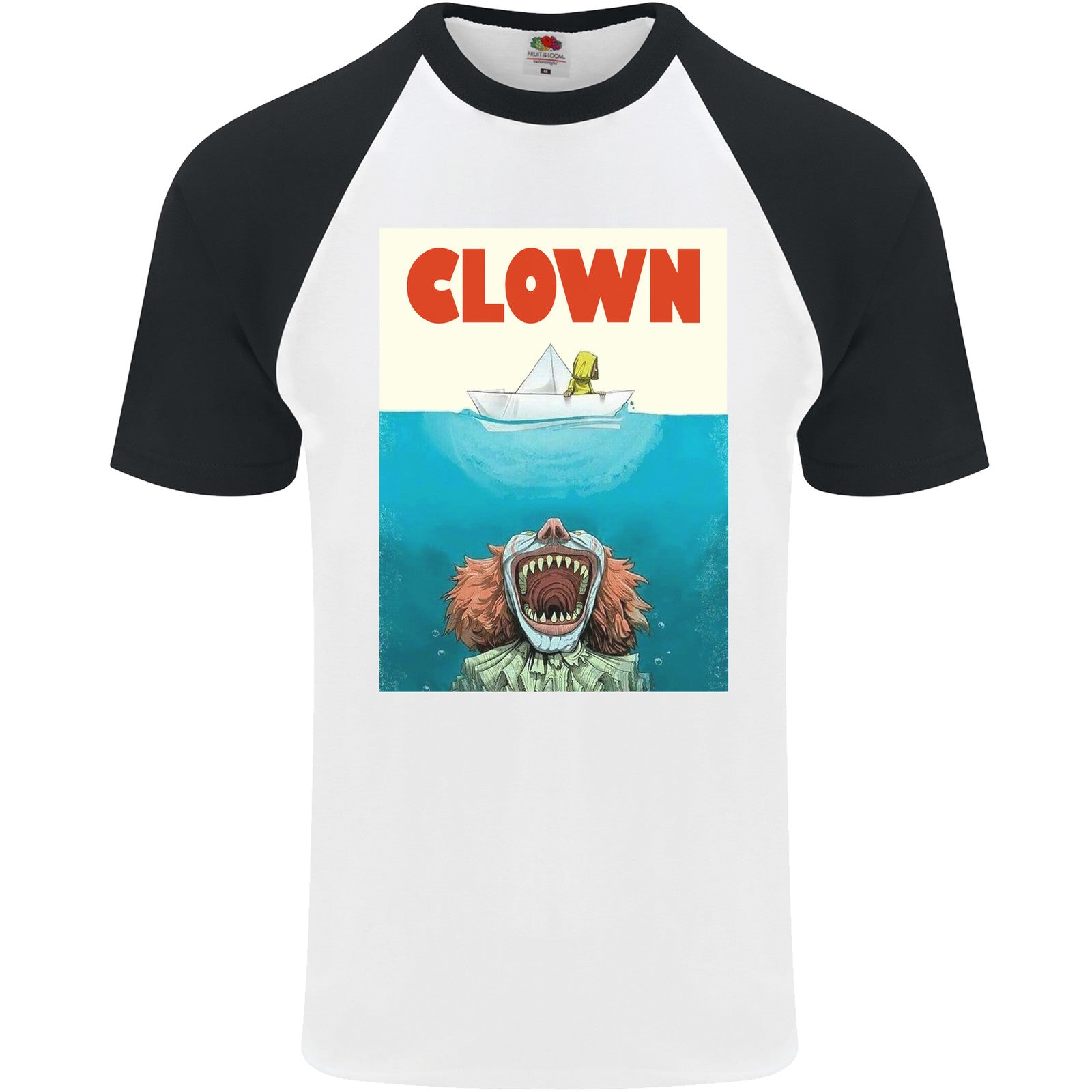 Jaws Funny Parody Clown Halloween Horror Mens S/S Baseball T-Shirt
