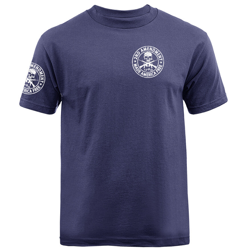 2nd Amendment Made America Free Gun Skull Constitution US Flag Crest T-shirt