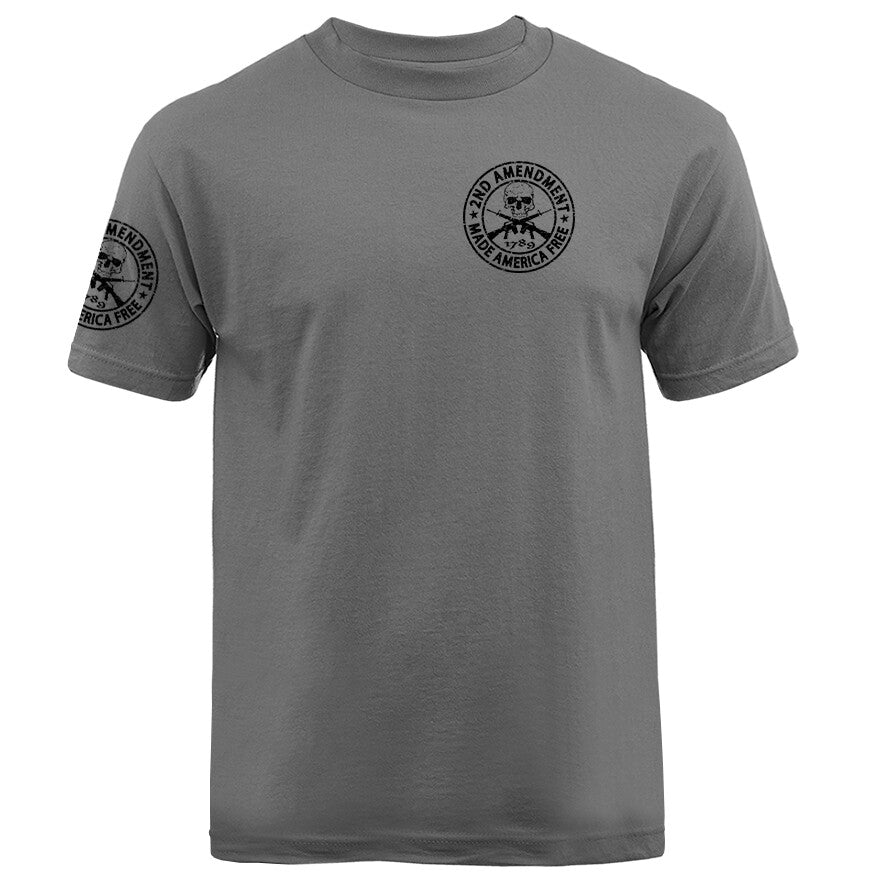 2nd Amendment Made America Free Gun Skull Constitution US Flag Crest T-shirt