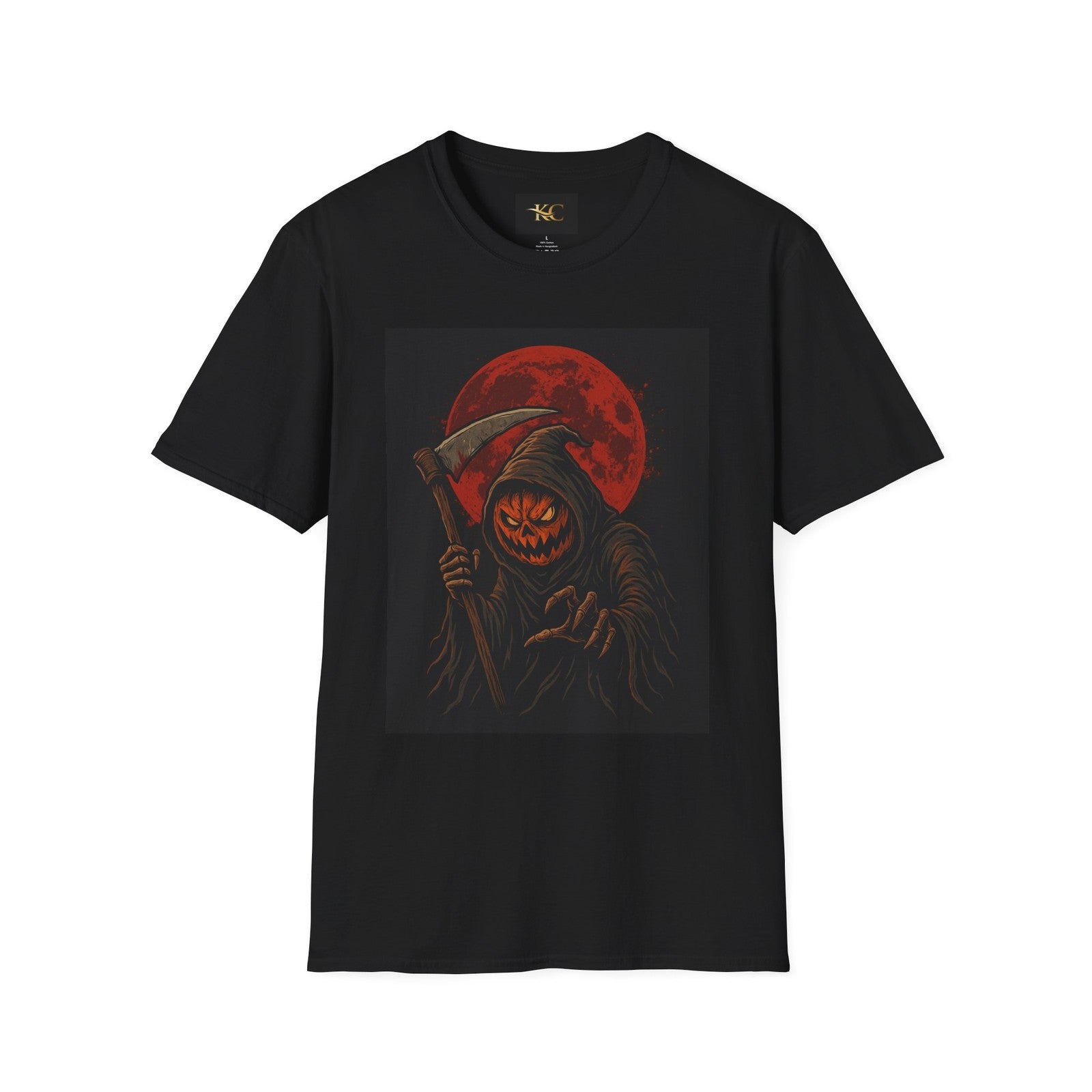 Halloween Pumpkin Grim Reaper T-Shirt Scary Horror Jack-O’-Lantern Graphic Tee