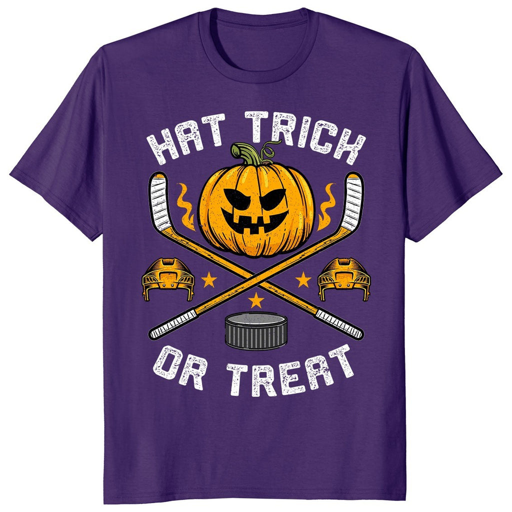 Hat Trick Or Treat Ice Hockey Player Halloween Gift Boys Girl Kid Unisex T-Shirt