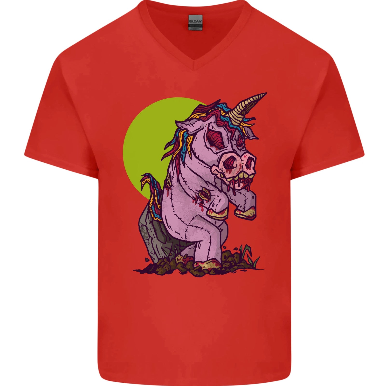 A Zombie Unicorn Funny Halloween Horror Mens V-Neck Cotton T-Shirt