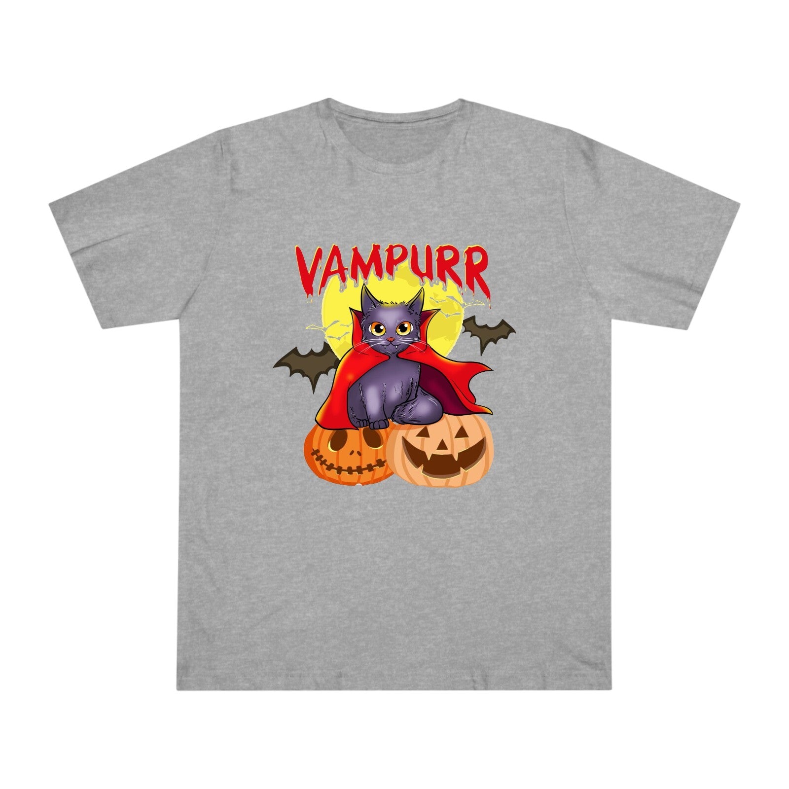 Vampurr Cat Halloween Tee, Bat Horror Tee, Pumpkin Tee Trick or Treat Unisex Top