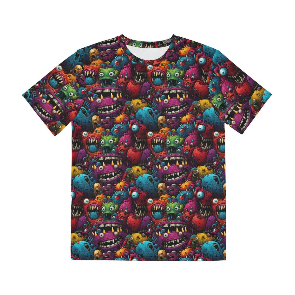 All Over Print T Shirt Unisex Halloween Monsters Scary Horror Pattern Cool Retro