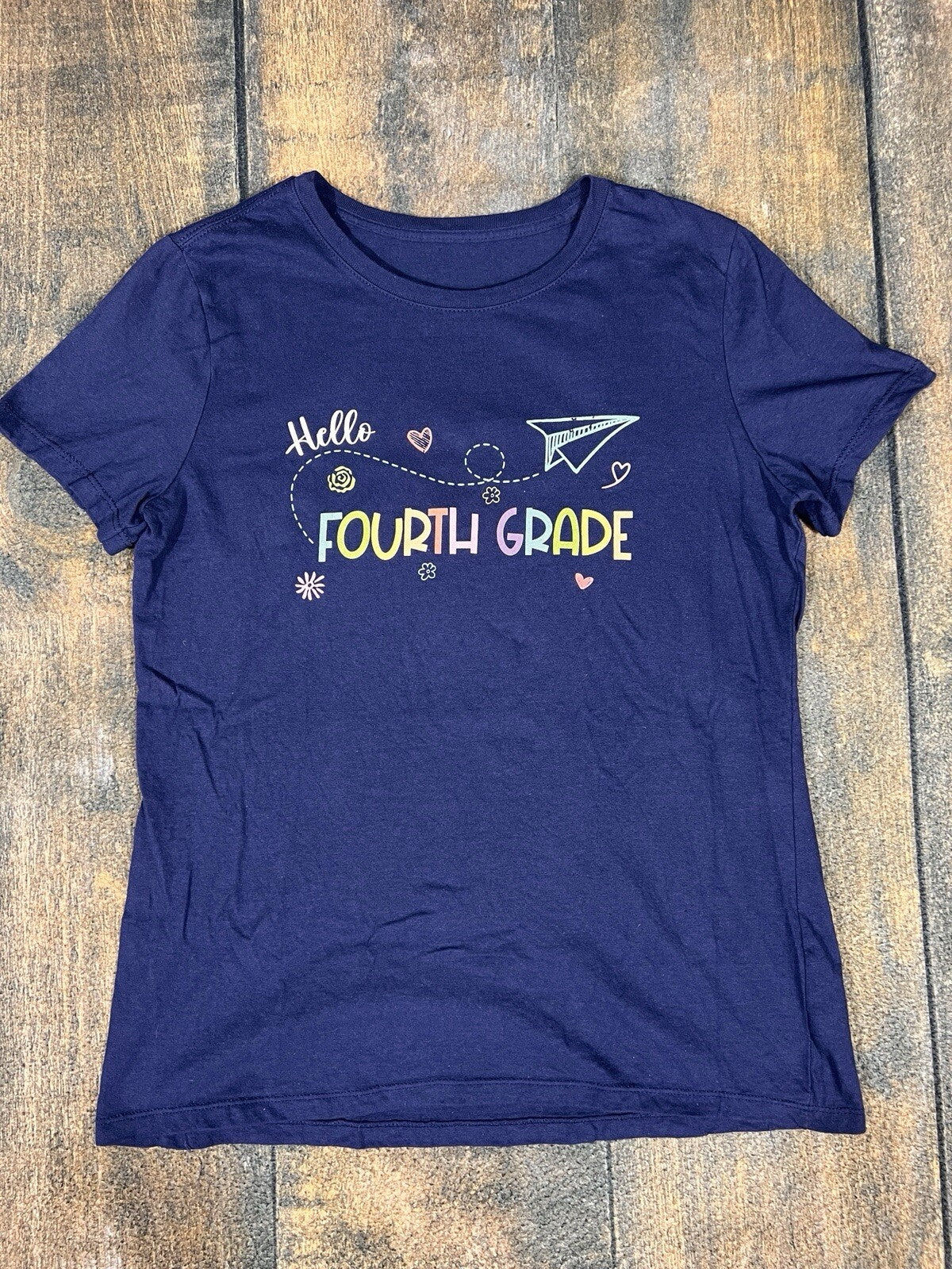Women’s Size Small Navy Blue Hello Fourth Grade Back To School Short Sleeve Tee!