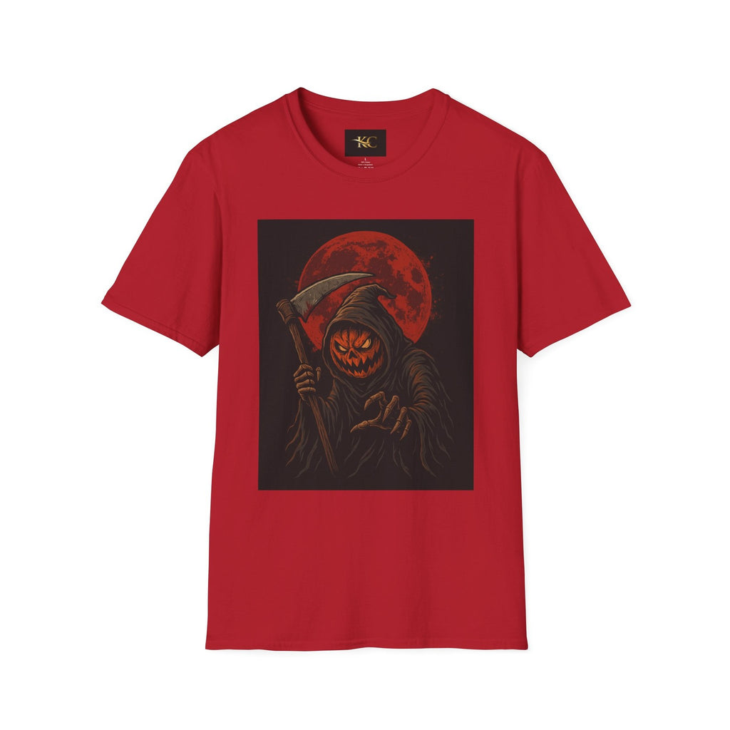 Halloween Pumpkin Grim Reaper T-Shirt Scary Horror Jack-O’-Lantern Graphic Tee