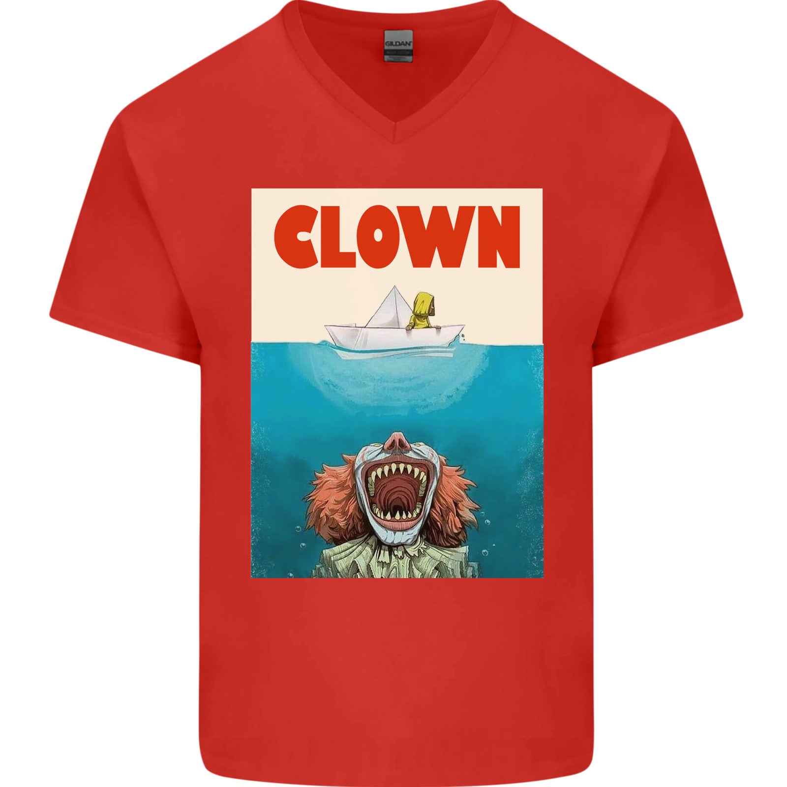 Jaws Funny Parody Clown Halloween Horror Mens V-Neck Cotton T-Shirt