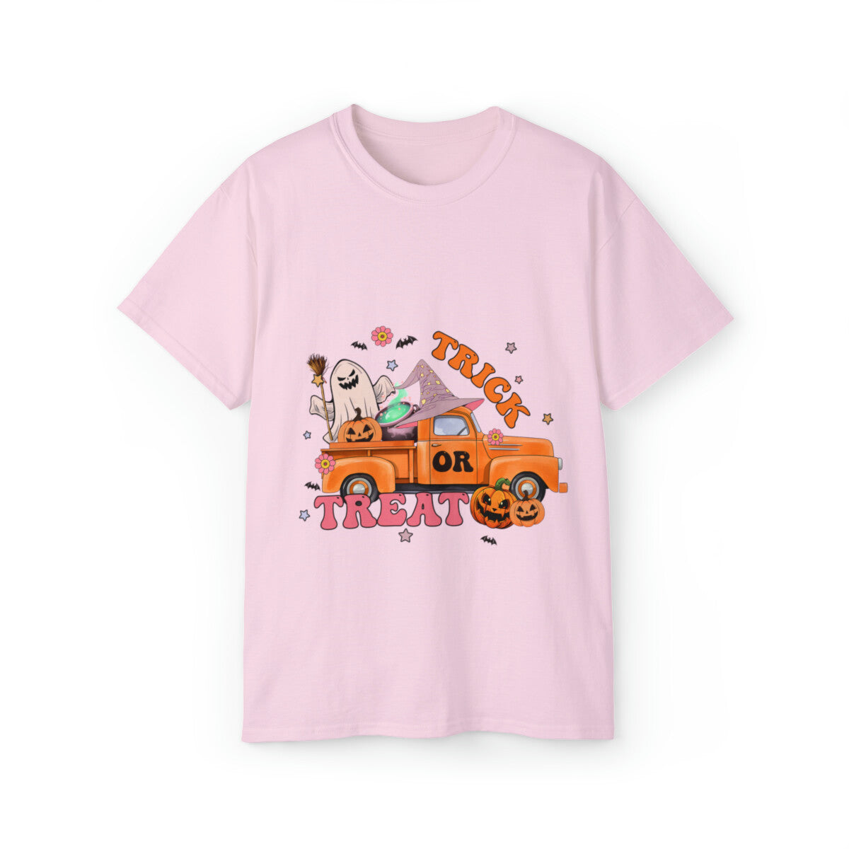 halloween retro  trick or treat truck t shirt men and women Unisex  Cotton Tee