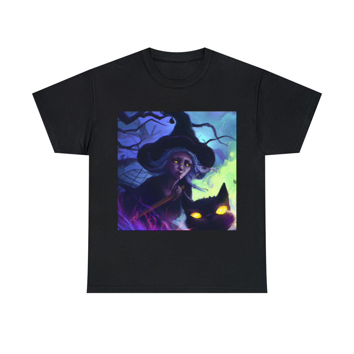 Halloween Witch Black Cat T Shirt Art Tee Unisex Adult Moon Scary Trick or Treat