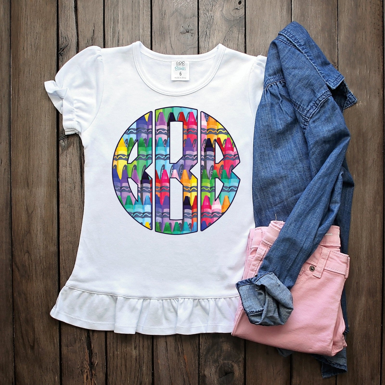Crayon Monogram Tee*Back to School*Sublimated