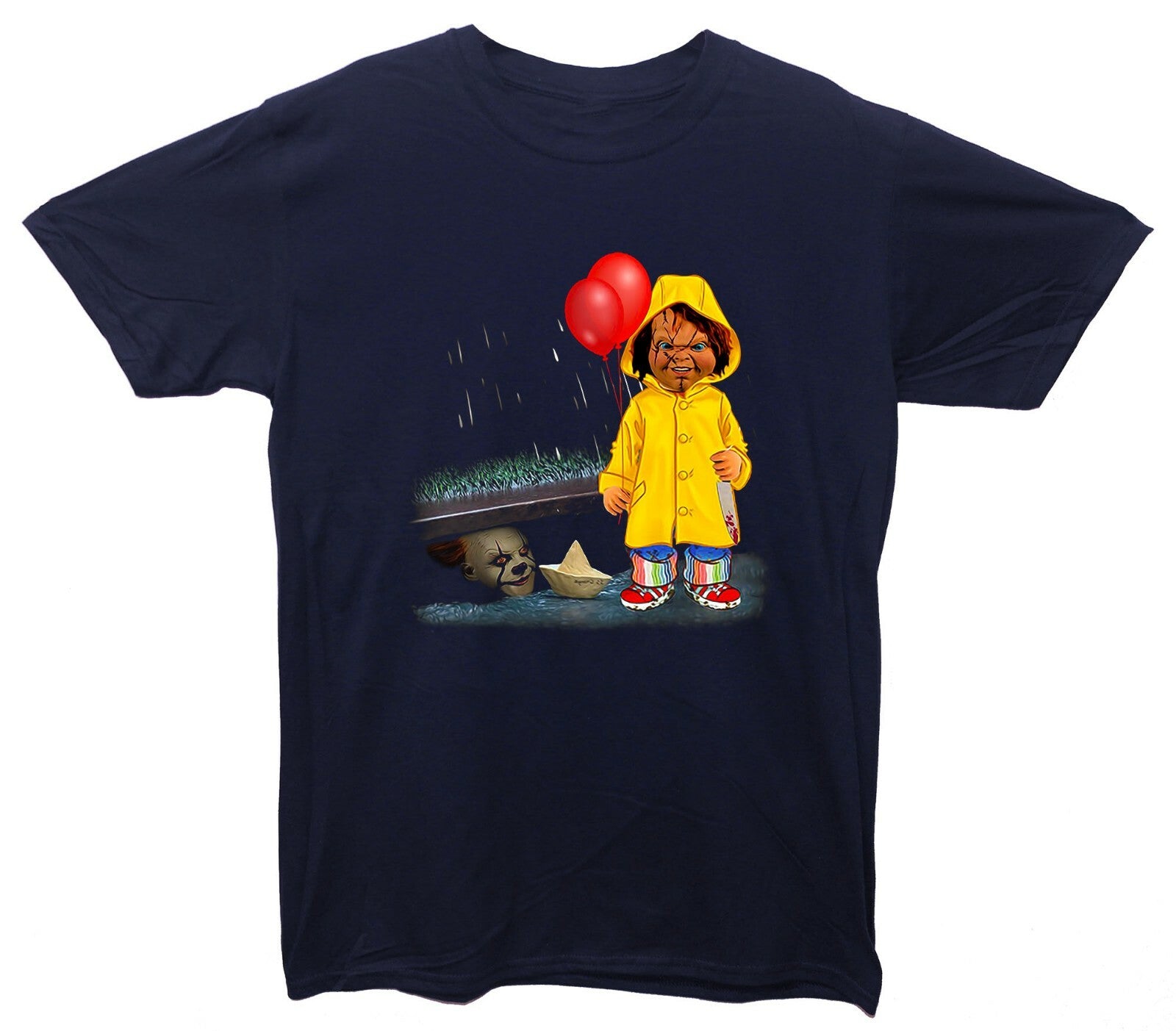 IT Mask & Chuckie Horror Halloween Printed T-Shirt (IT & Chuckie Inspired)
