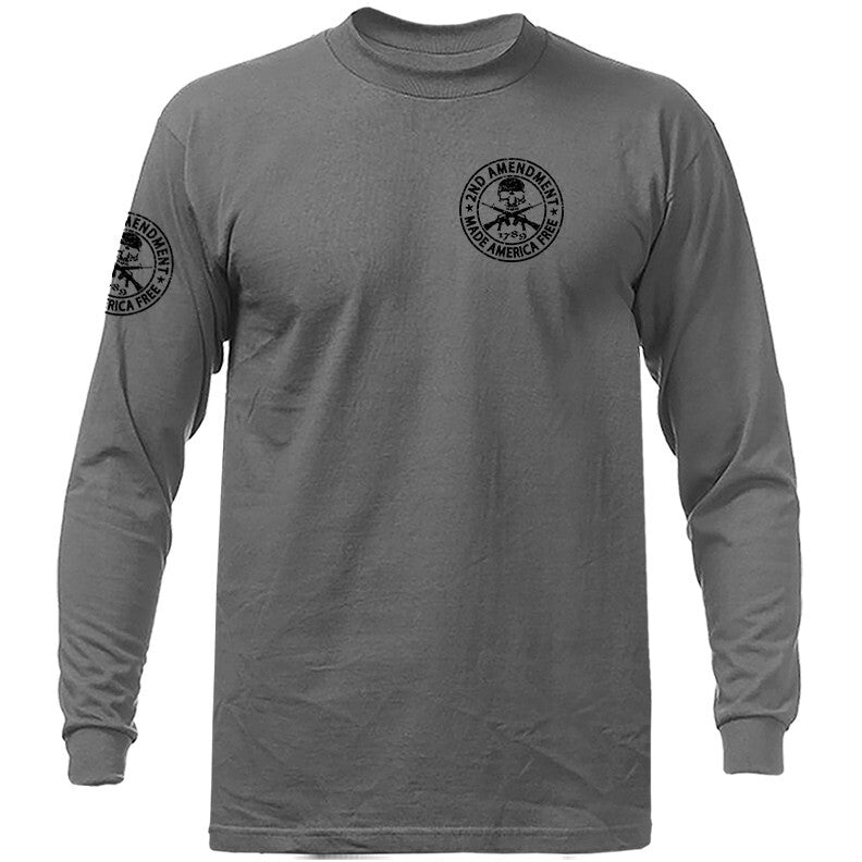 2nd Amendment Made America Free Constitution Gun US Flag Patriotic Long Sleeve