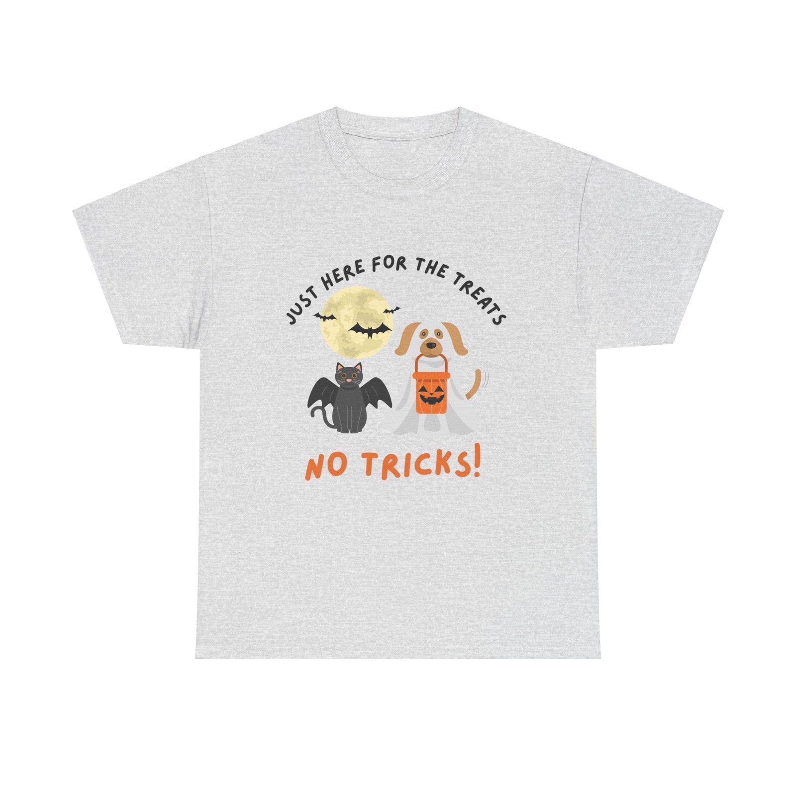 Halloween Adult Tee Shirt, Unisex, Trick or Treat Dog Cat Moon Bats