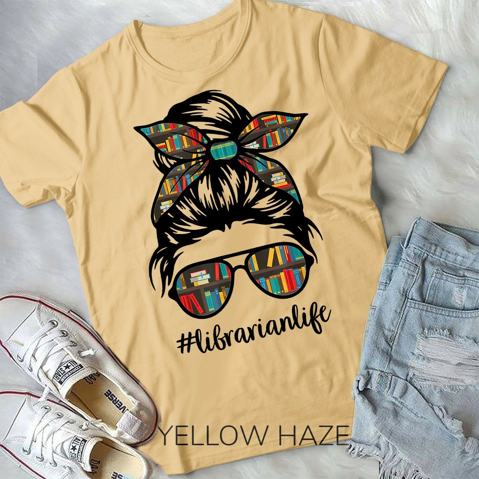 Librarian Teacher Messy Bun Life Book Library Back to School Unisex Youth Tshirt