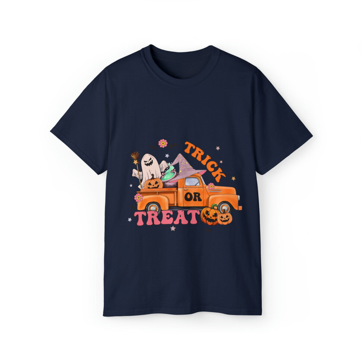 halloween retro  trick or treat truck t shirt men and women Unisex  Cotton Tee