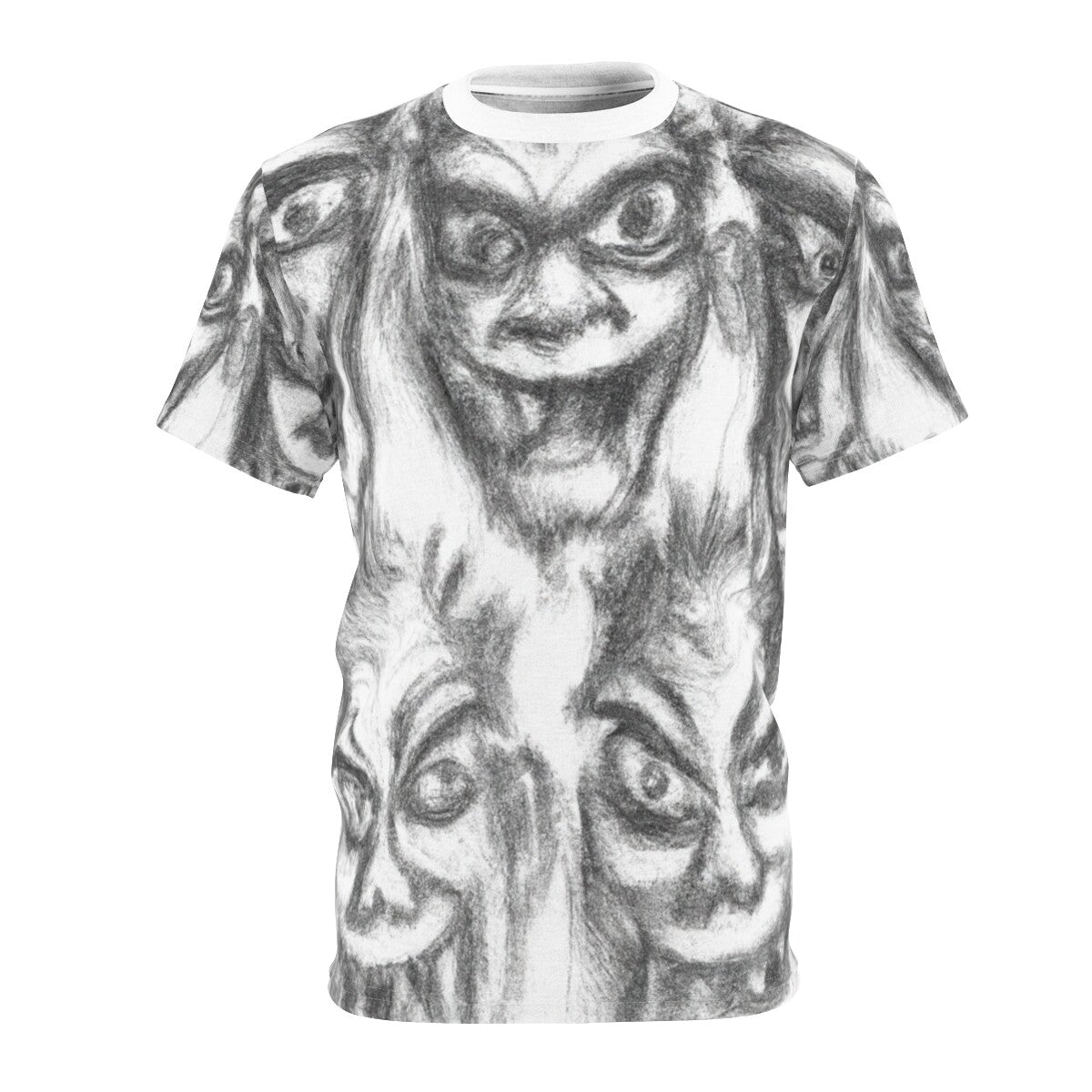 All Over Print Halloween Horror Art T Shirt Unisex Adult Scary Tee Creepy Sketch