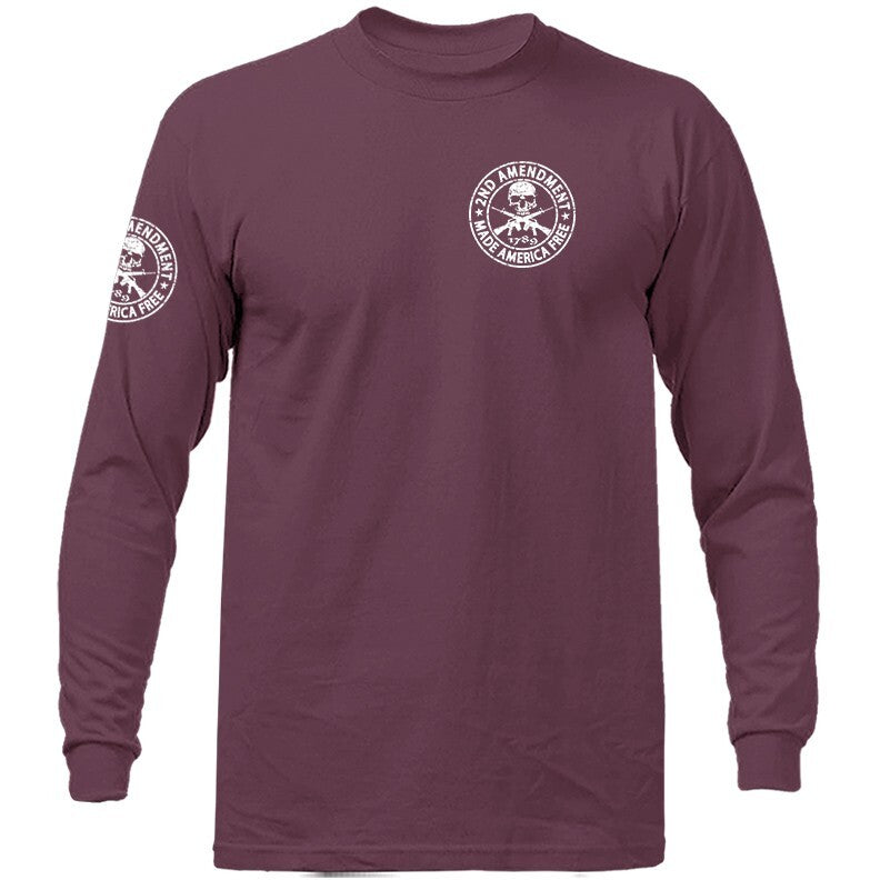 2nd Amendment Made America Free Constitution Gun US Flag Patriotic Long Sleeve