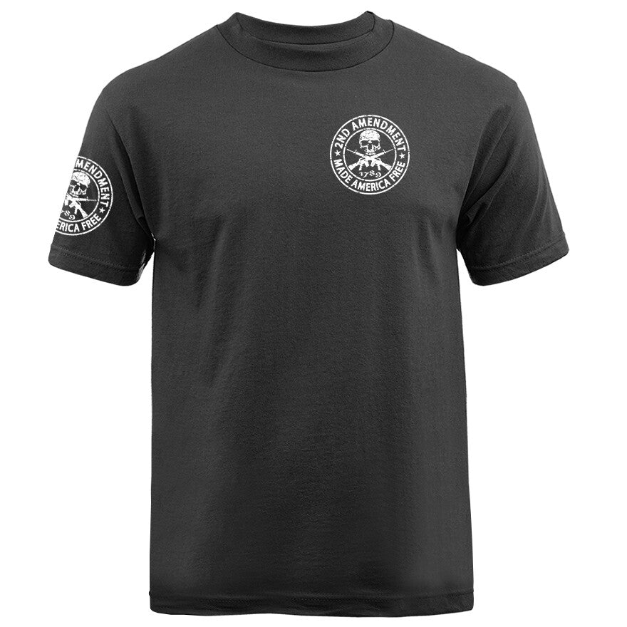 2nd Amendment Made America Free Gun Skull Constitution US Flag Crest T-shirt