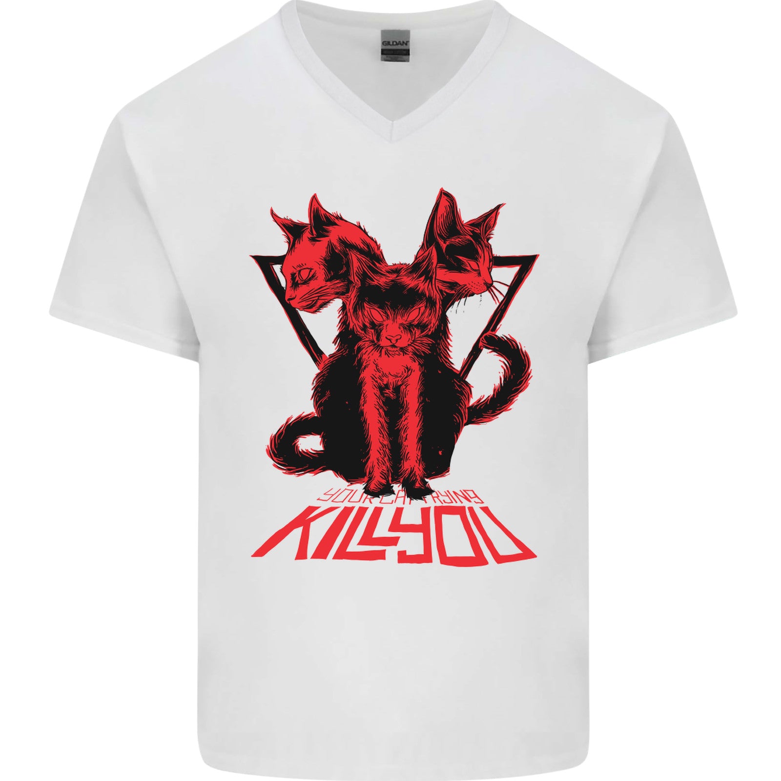 Demonic Cats Halloween Horror Witch Demons Mens V-Neck Cotton T-Shirt