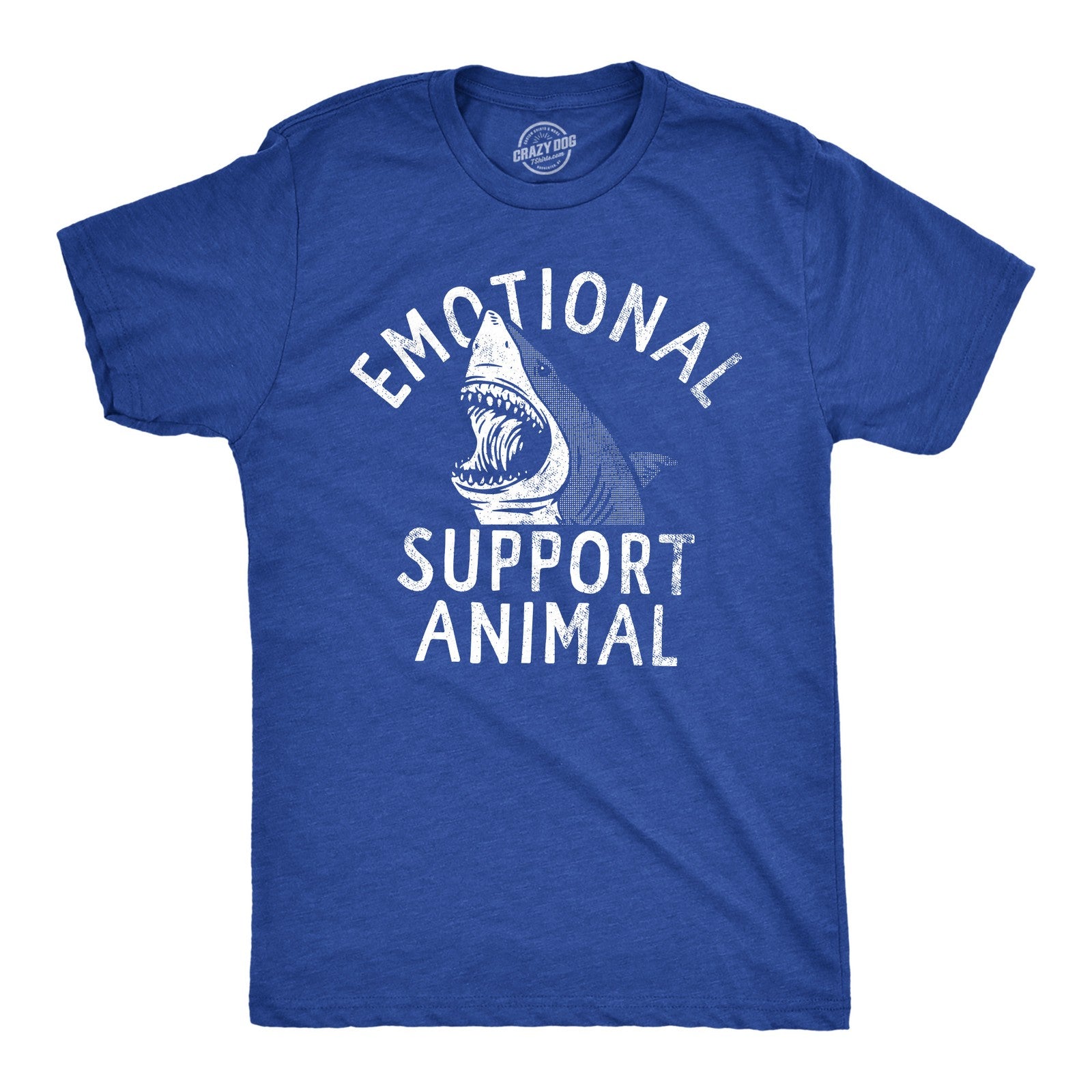 Mens Emotional Support Animal T Shirt Funny Scary Shark Attack Joke Tee For Guys