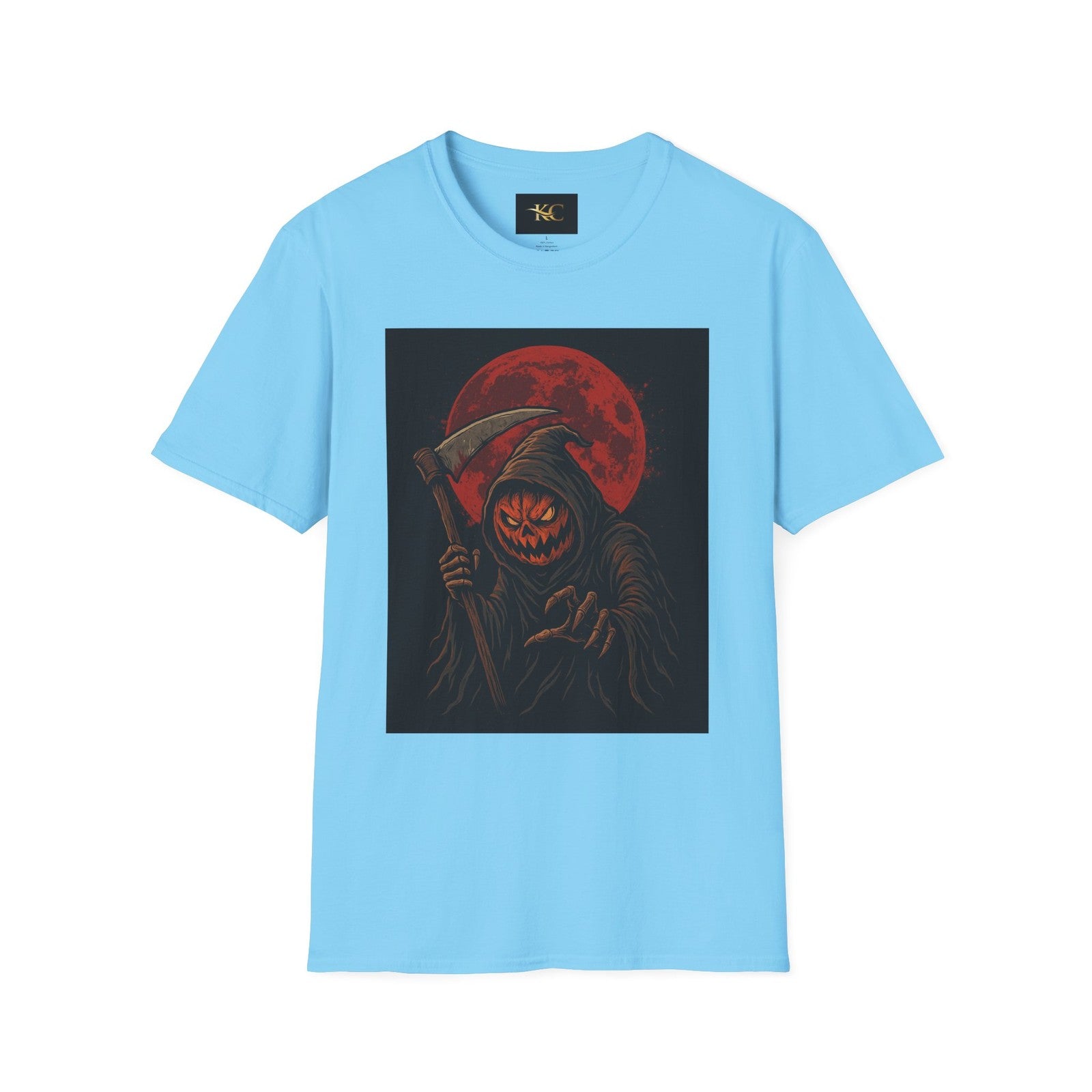 Halloween Pumpkin Grim Reaper T-Shirt Scary Horror Jack-O’-Lantern Graphic Tee
