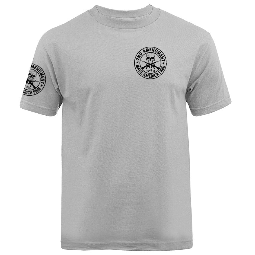 2nd Amendment Made America Free Gun Skull Constitution US Flag Crest T-shirt