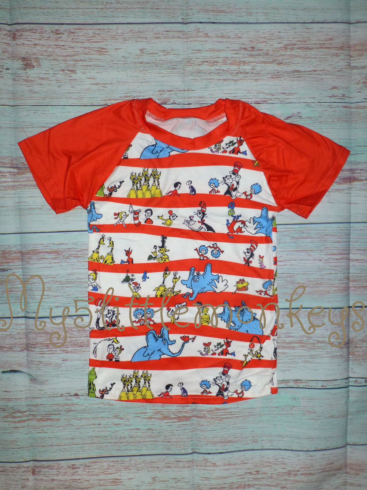 NEW Boutique Dr Seuss Cat in the Hat Short Sleeve Back to School Shirt